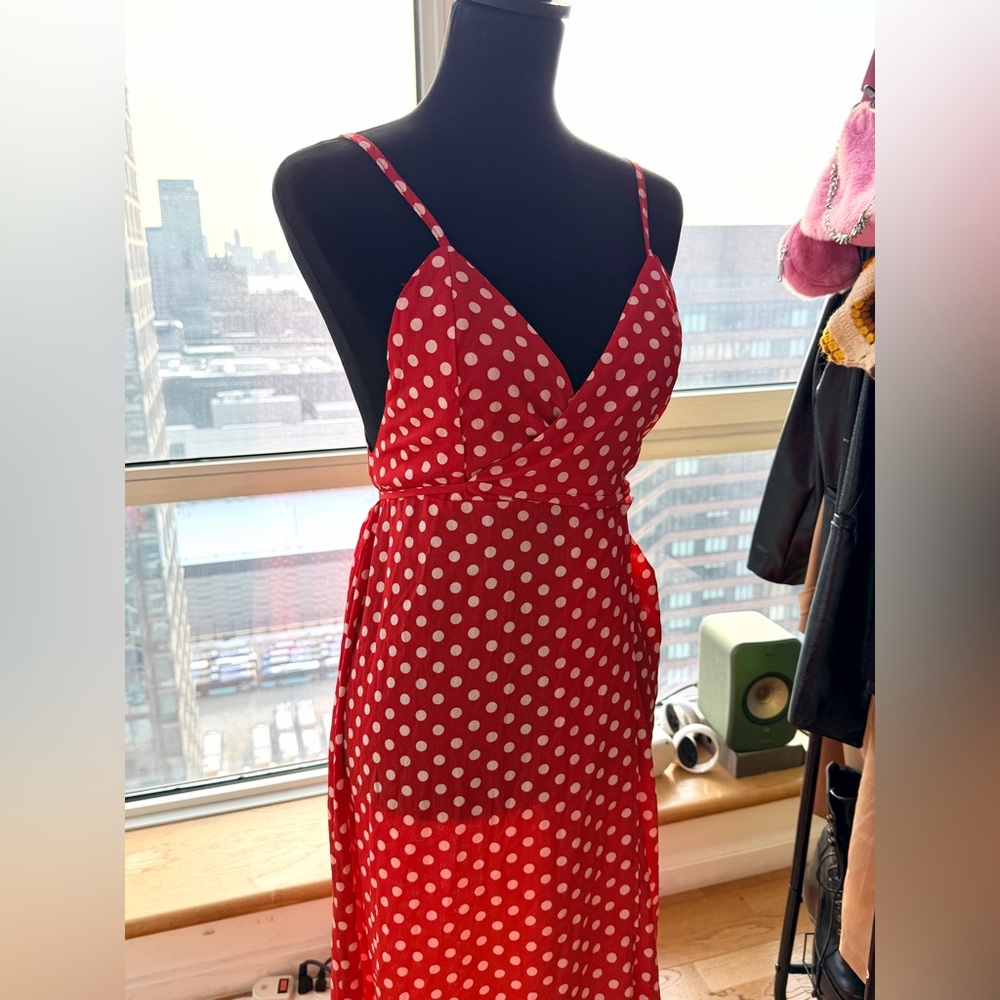 Wrap Around Red Polka Dot Midi Dress